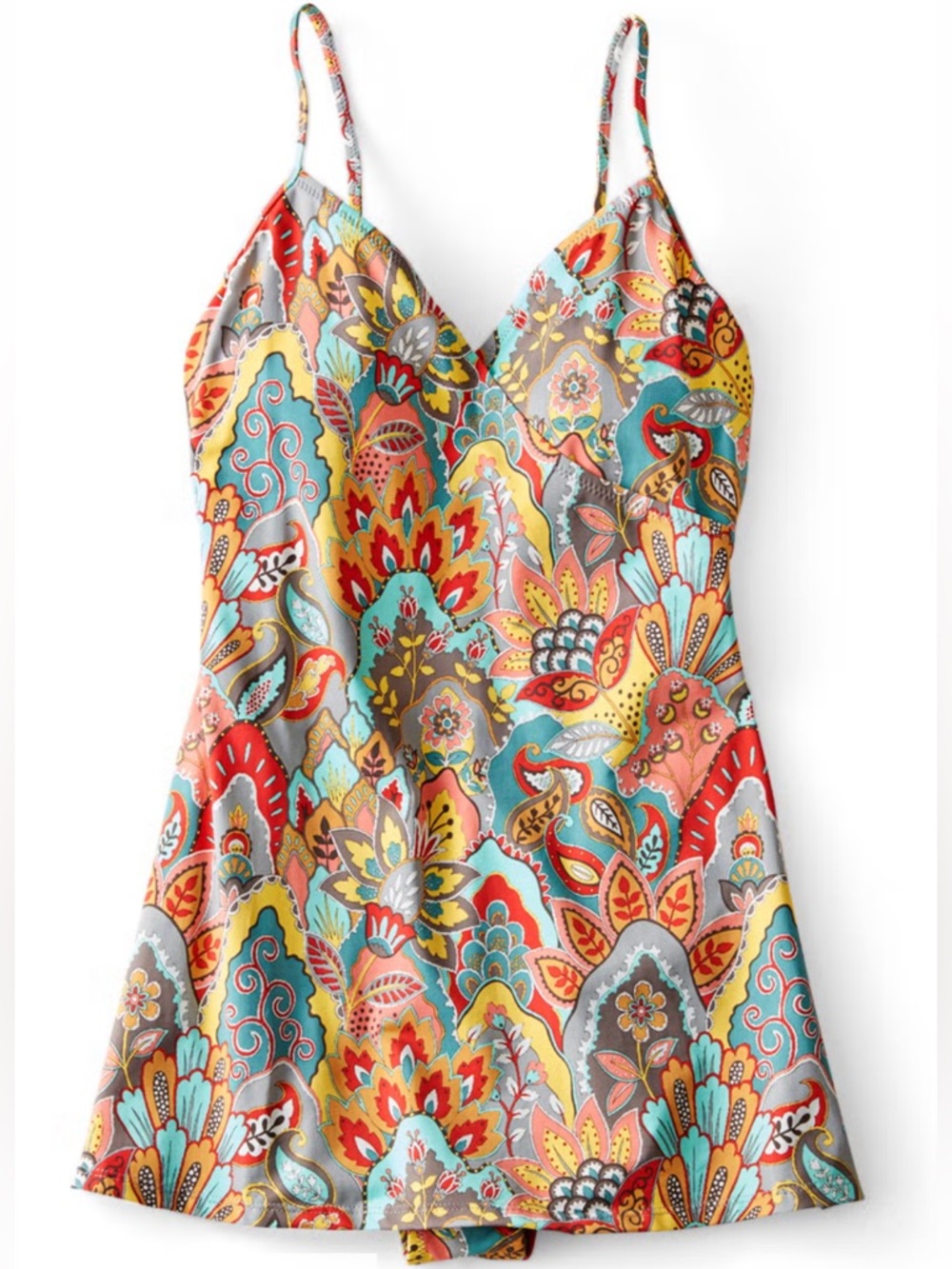 Garnet Hill Signature Surplice Wrap Front Colorful Paisley Swim Dress Size 10